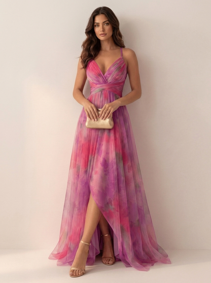 Women's Elegant Watercolor Print Maxi Dress