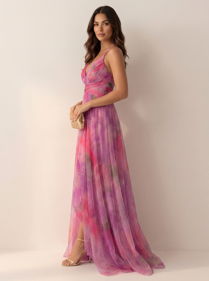 Women's Elegant Watercolor Print Maxi Dress