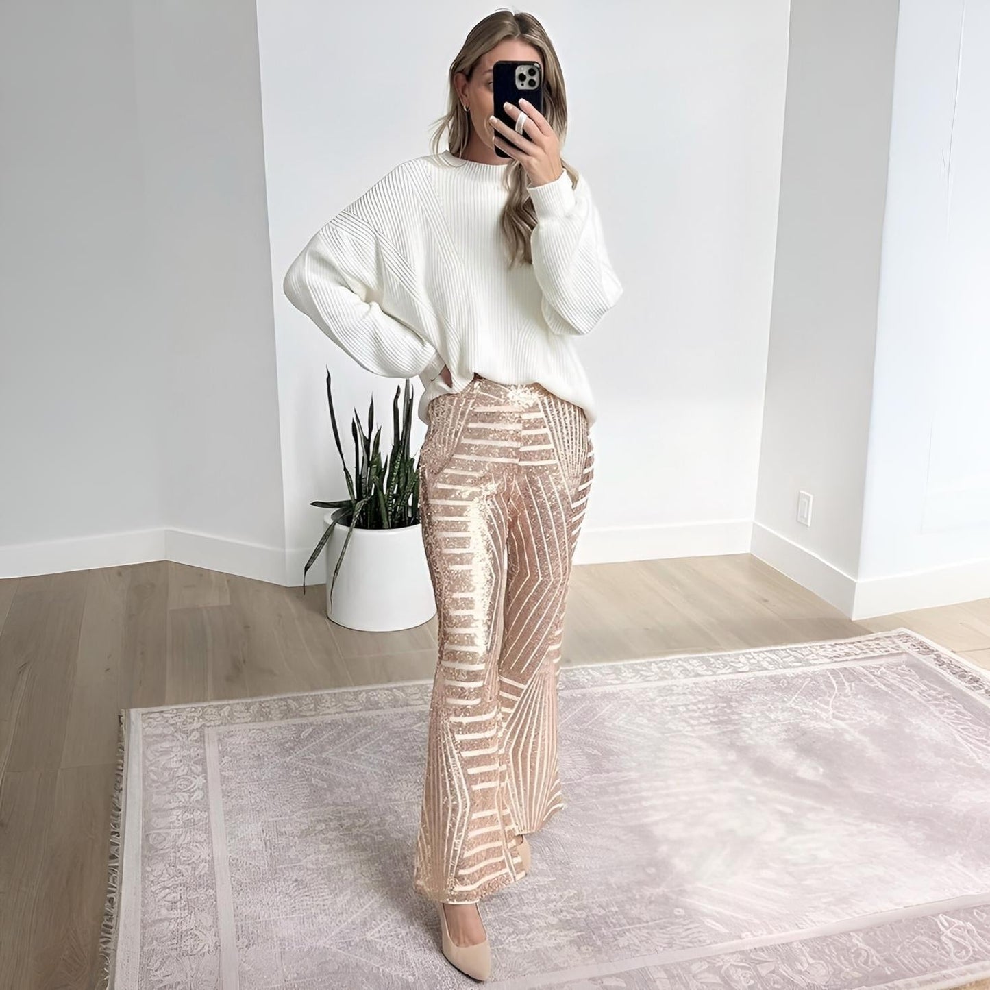 Shiny Loose Fit Ladies Trousers - OutfitLondon