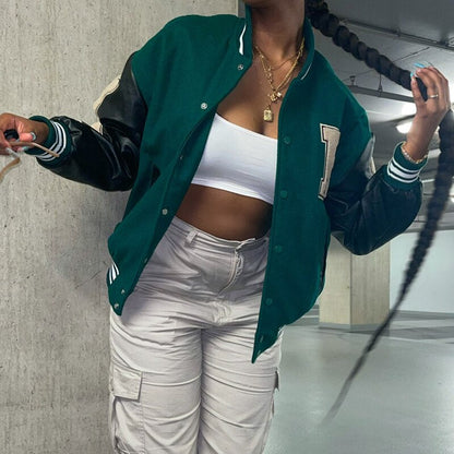Women's Fashionable Varsity Bomber Fall Jacket