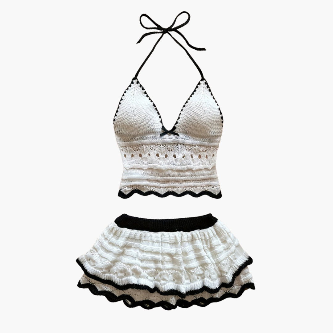 Women's Stylish Cotton Halter Top and Mini Skirt Set
