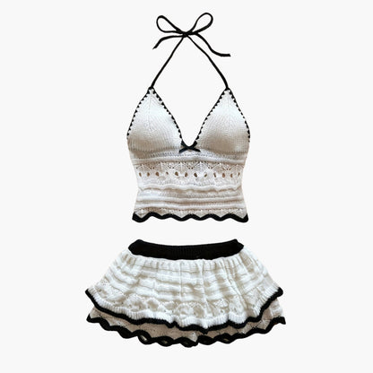 Women's Stylish Cotton Halter Top and Mini Skirt Set