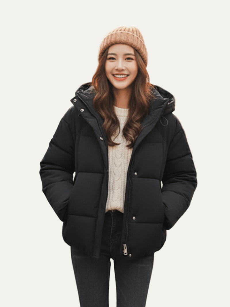 Ladies Large Filled Short Puffer Coat - OutfitLondon