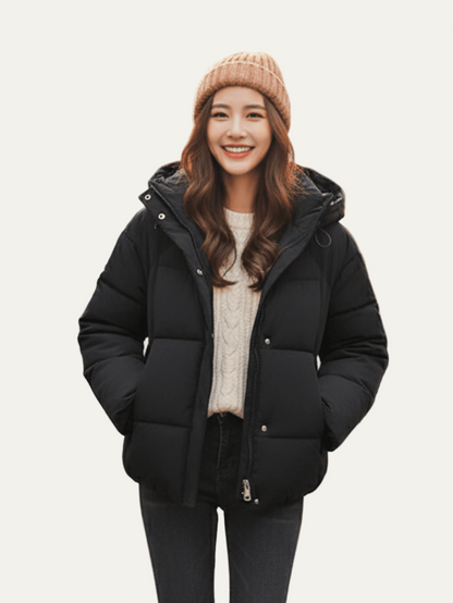 Ladies Large Filled Short Puffer Coat - OutfitLondon