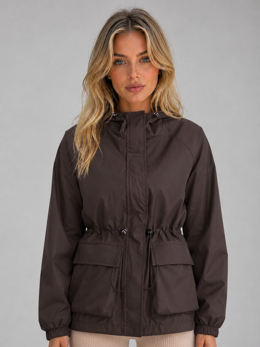 Women's Lightweight Hooded Water-Resistant Rain Jacket with Drawstring