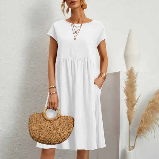 Women's Casual Cotton Knee-Length Dress with Pockets