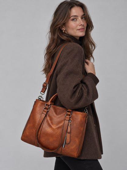 Women's Classic Leather Large Tote Bag with Adjustable Strap
