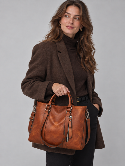 Women's Classic Leather Large Tote Bag with Adjustable Strap