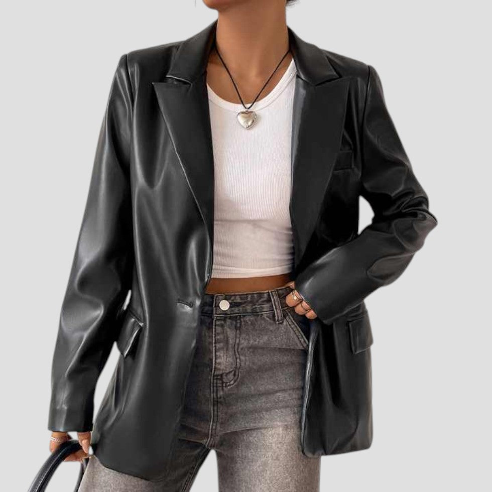 Classic Ladies Synthetic Leather Jacket - OutfitLondon