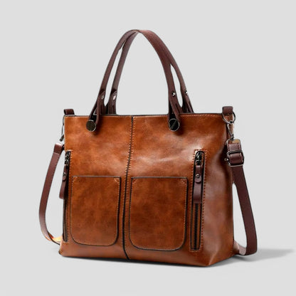 Ladies Classic Leather Tote Shoulder Bag Multiple Pockets - OutfitLondon