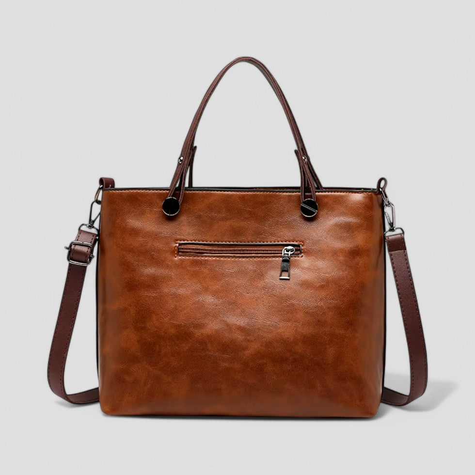Ladies Classic Leather Tote Shoulder Bag Multiple Pockets