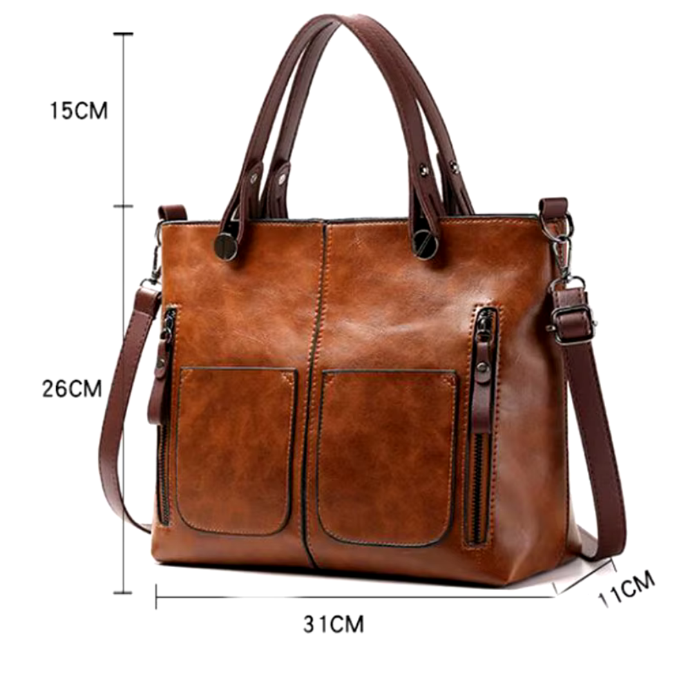 Ladies Classic Leather Tote Shoulder Bag Multiple Pockets