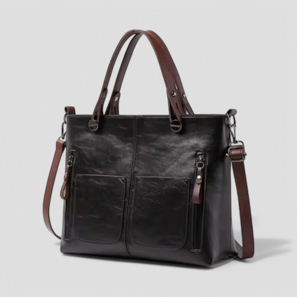 Ladies Classic Leather Tote Shoulder Bag Multiple Pockets
