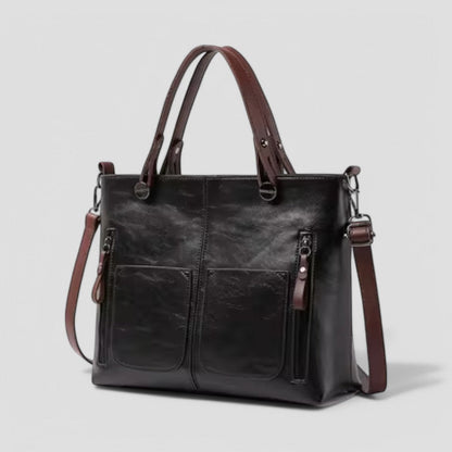 Ladies Classic Leather Tote Shoulder Bag Multiple Pockets