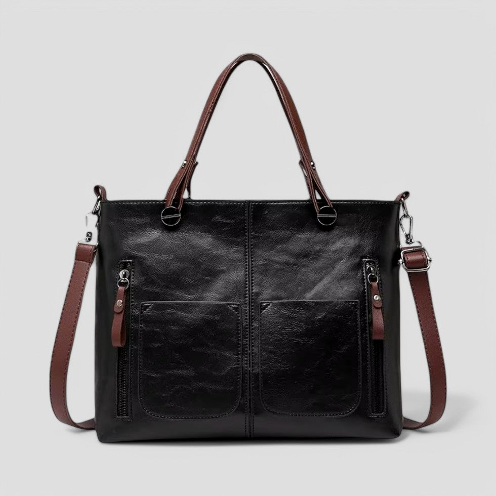 Ladies Classic Leather Tote Shoulder Bag Multiple Pockets