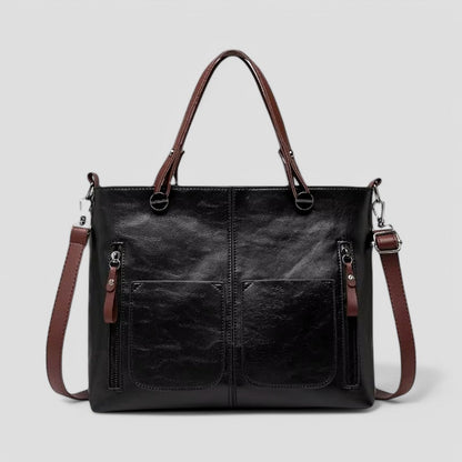 Ladies Classic Leather Tote Shoulder Bag Multiple Pockets