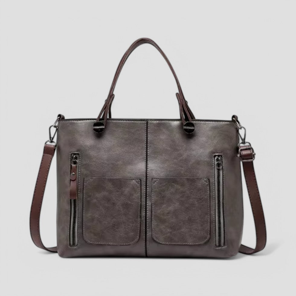 Ladies Classic Leather Tote Shoulder Bag Multiple Pockets