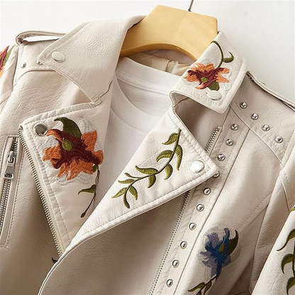 Fashionable Embroidered Leather Winter Coat for Women