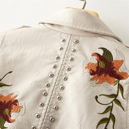 Fashionable Embroidered Leather Winter Coat for Women