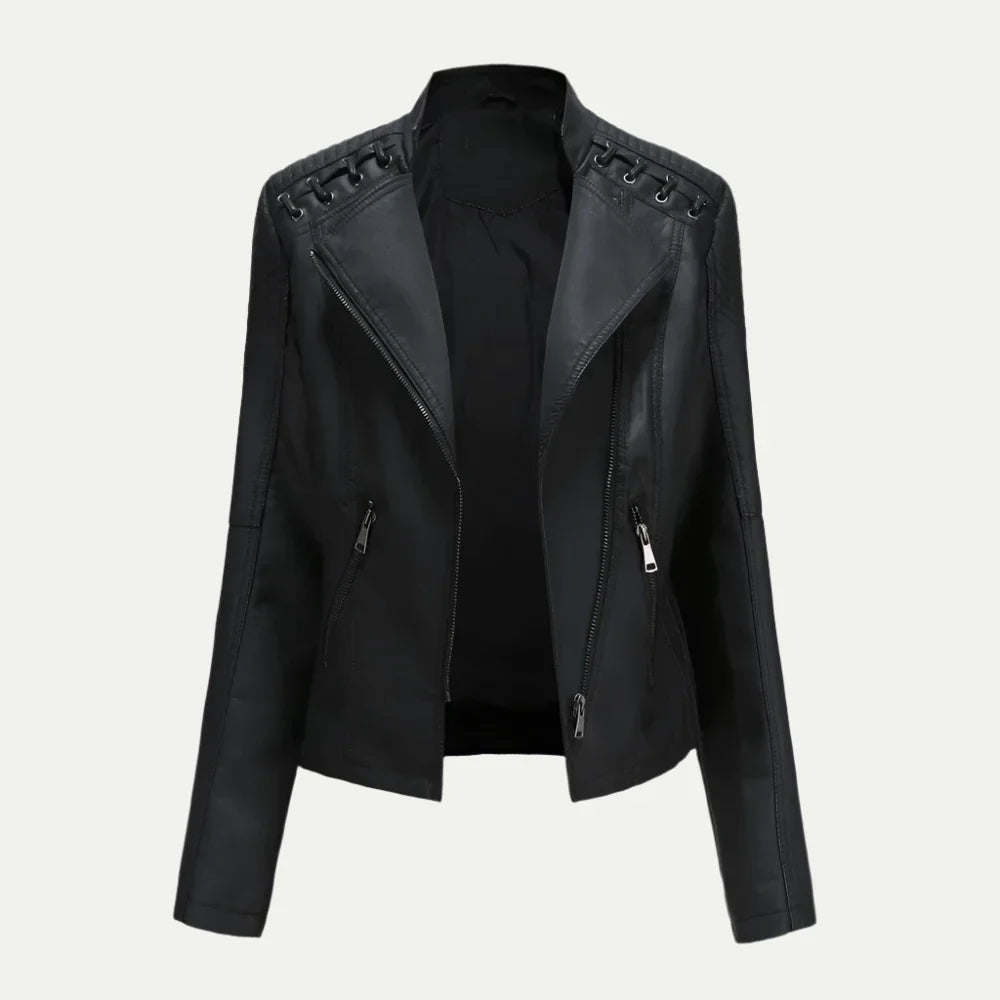 Edgy Fake Leather Biker Jacket for Women - OutfitLondon