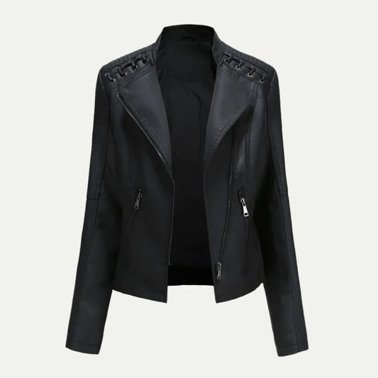 Edgy Fake Leather Biker Jacket for Women - OutfitLondon