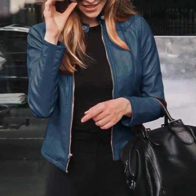 Chic Vegan Leather Jacket for Women Slim Fit