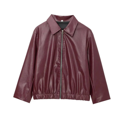 Women's Classic Biker Leather Jacket with Zip Front - OutfitLondon