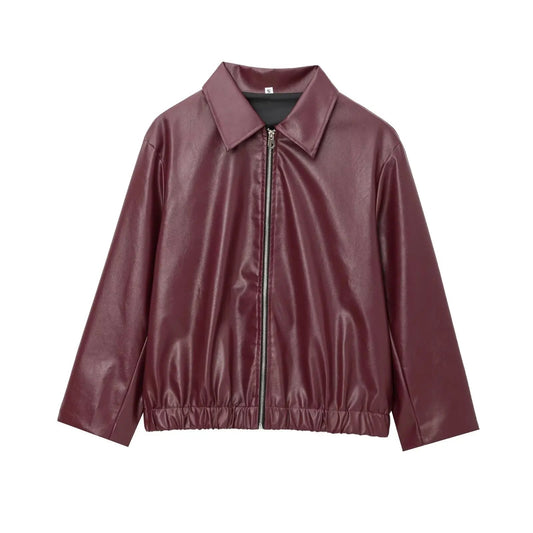 Women's Classic Biker Leather Jacket with Zip Front - OutfitLondon