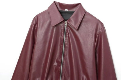 Women's Classic Biker Leather Jacket with Zip Front