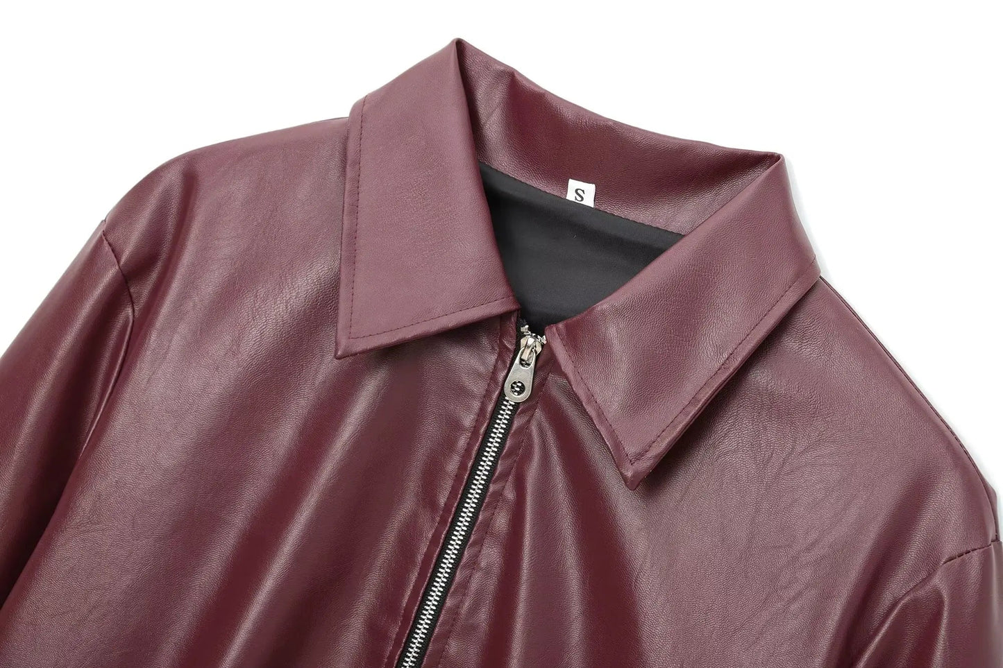 Women's Classic Biker Leather Jacket with Zip Front
