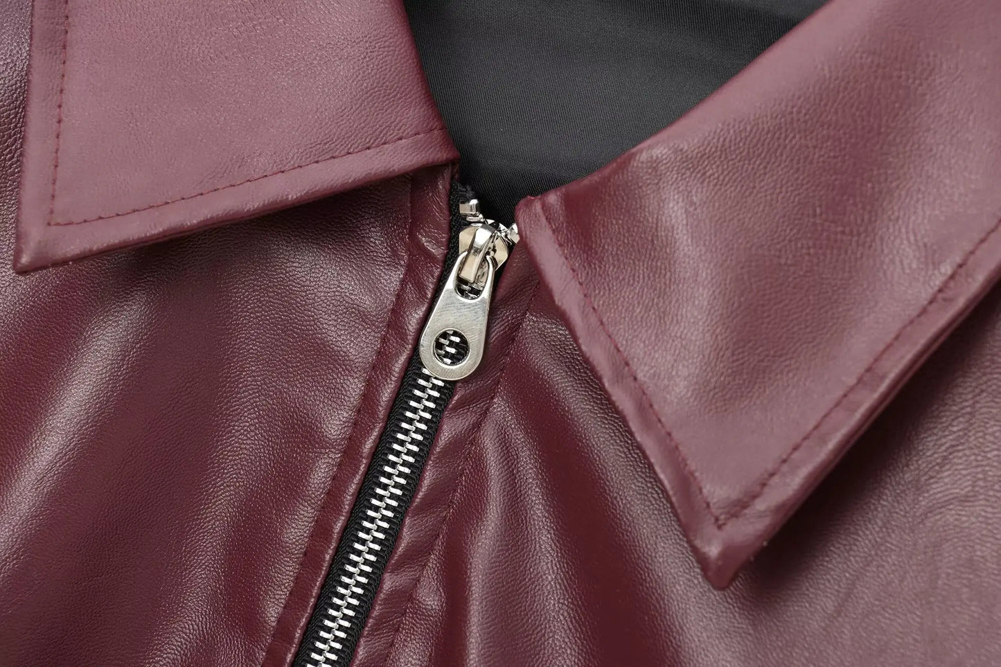 Women's Classic Biker Leather Jacket with Zip Front