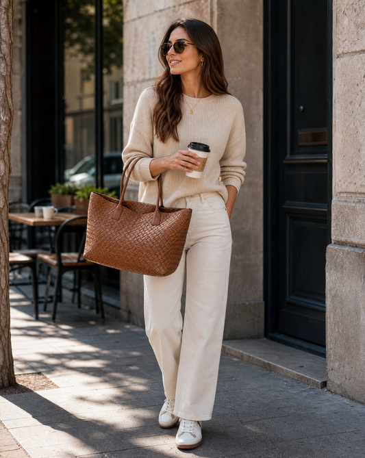Women's Stylish Leather Woven Tote Bag