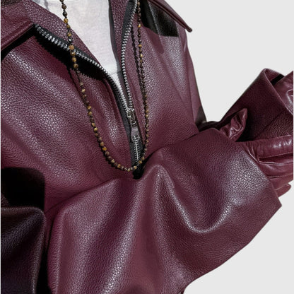 Ladies' Faux Leather Biker Jacket with High Collar