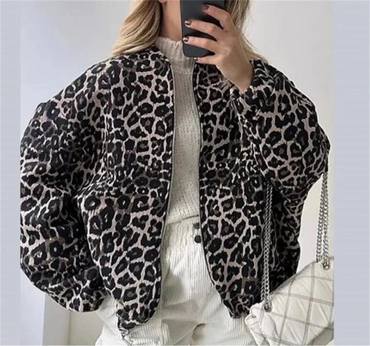 Women's Casual Leopard Print Bomber Jacket