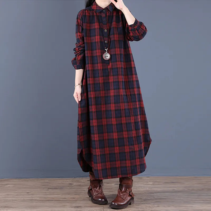 Women's Checked Flannel Shirt Dress - OutfitLondon