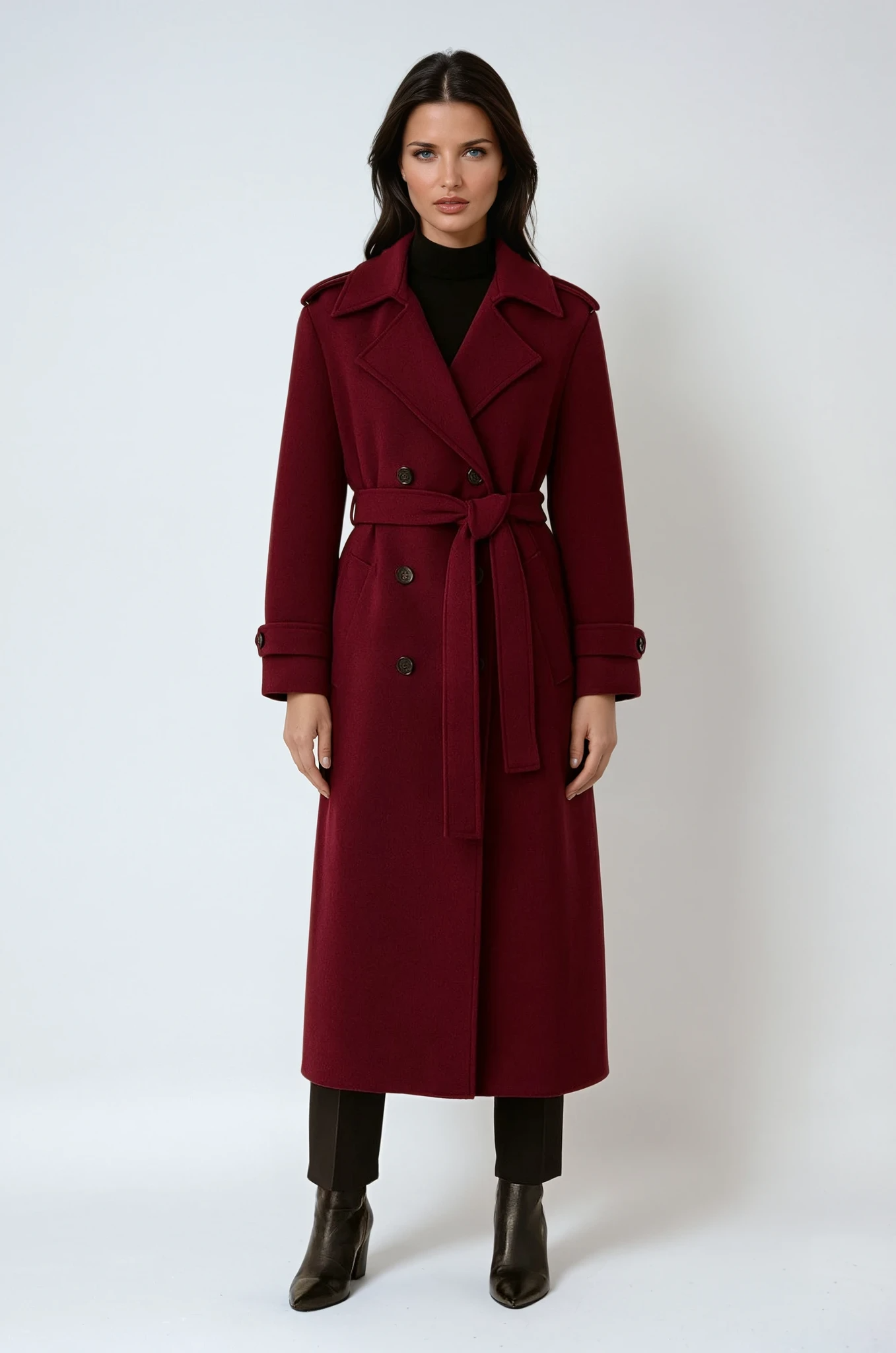 Ladies Long Classic Belted Trench Coat - OutfitLondon