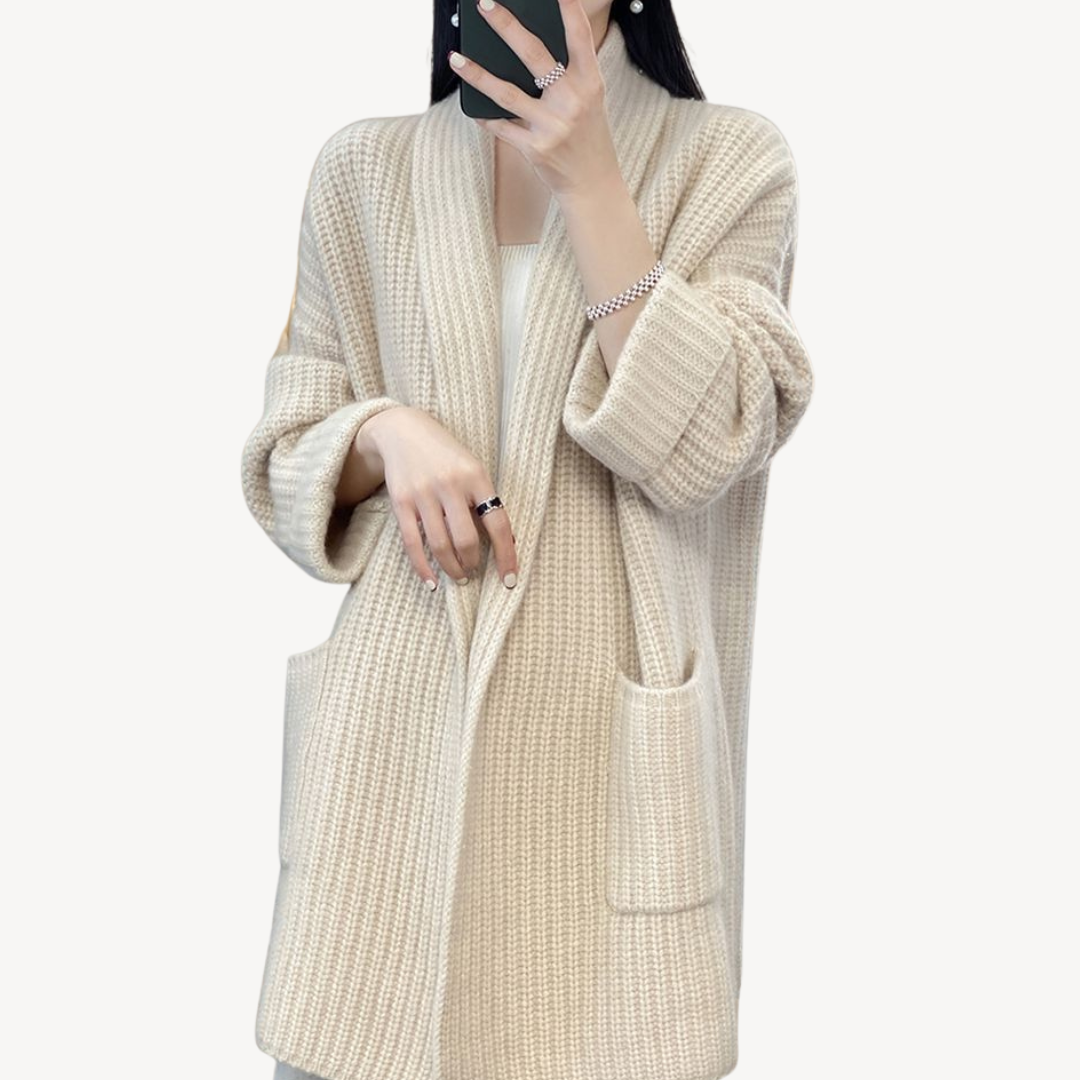 Ladies' Crew Neck Knit Sweater Coat - OutfitLondon