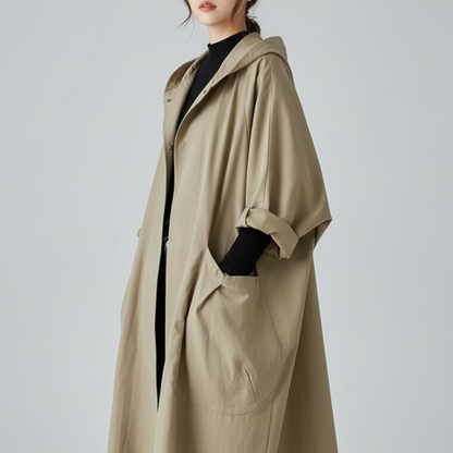 Waterproof Women's Oversized Hooded Trench Coat - OutfitLondon