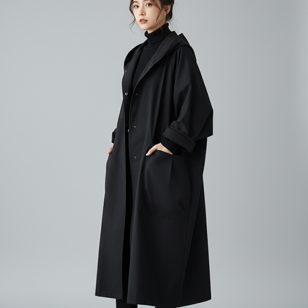 Waterproof Women's Oversized Hooded Trench Coat