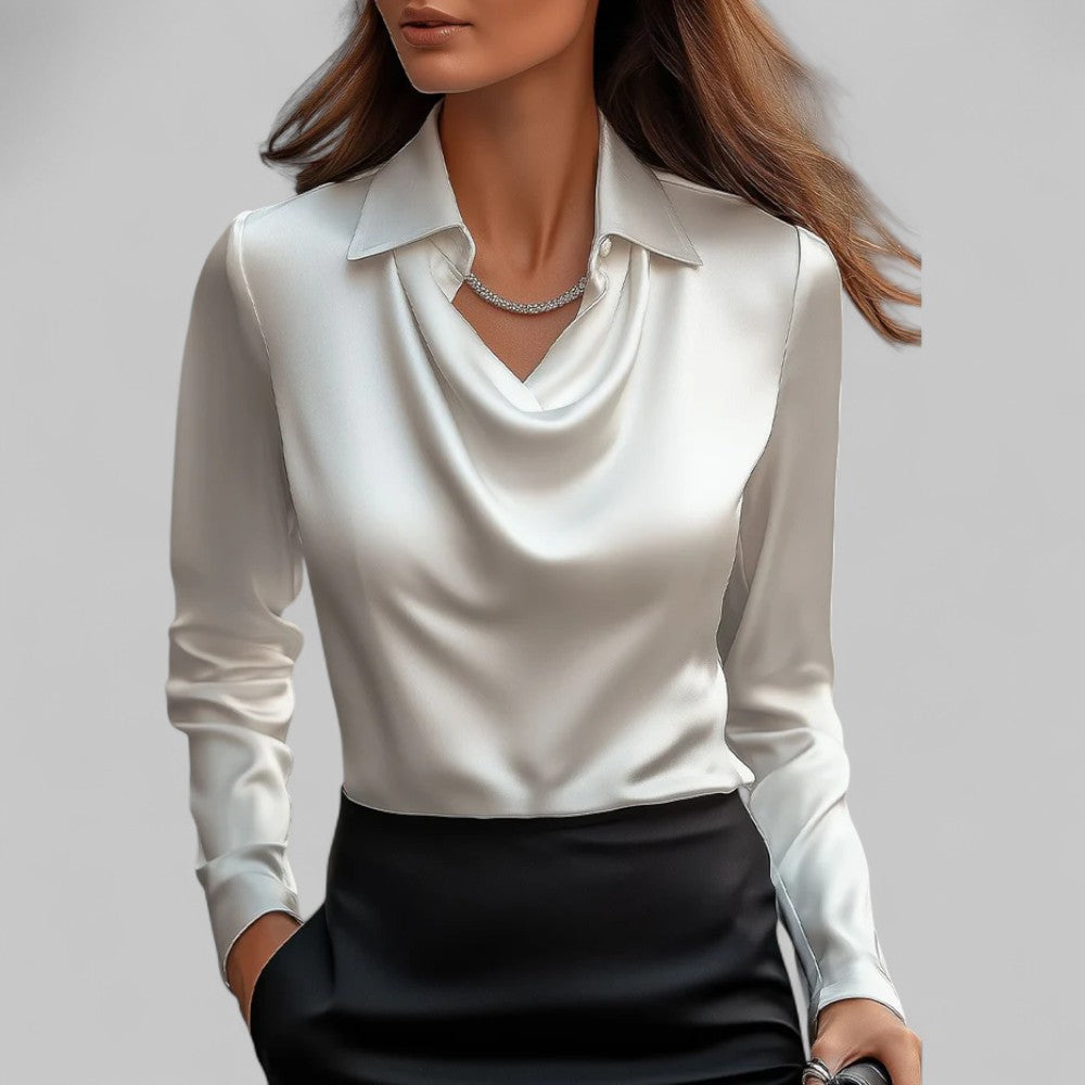 Women's Classic V Neck Long Sleeve Blouse Shirt - OutfitLondon