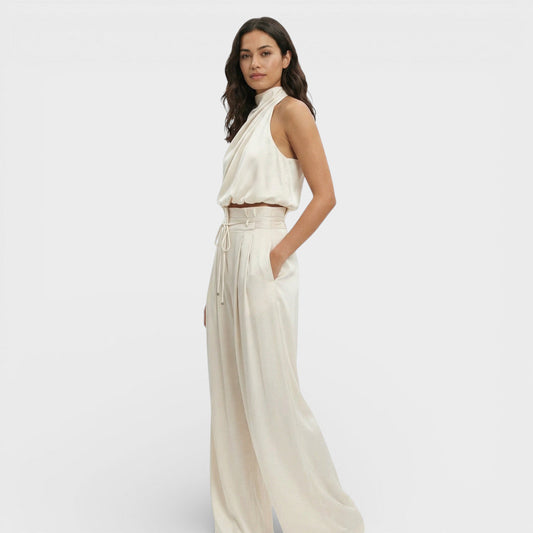 Women's Casual Cotton Top and Wide Leg Pants Set