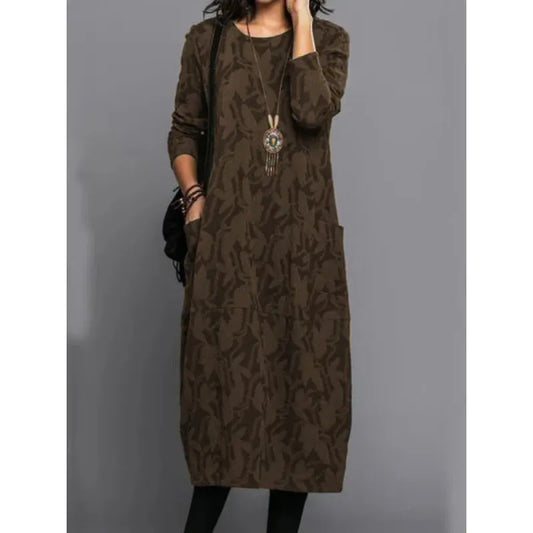 Women's Long Sleeve Dress with Side Pockets - OutfitLondon