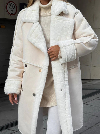 Luxury Suede Cardigan - Classic Women's Winter Coat - OutfitLondon