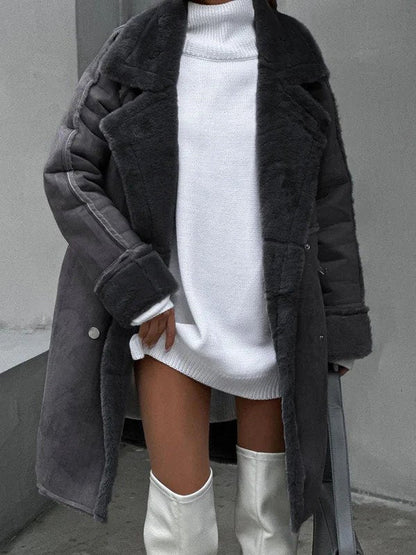 Luxury Suede Cardigan - Classic Women's Winter Coat