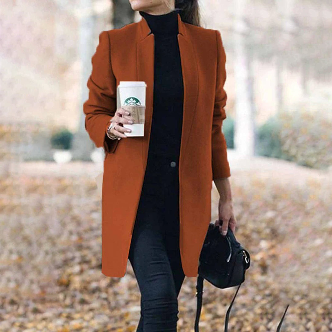 Classic Ladies Wool Overcoat with Collar and Slim Fit