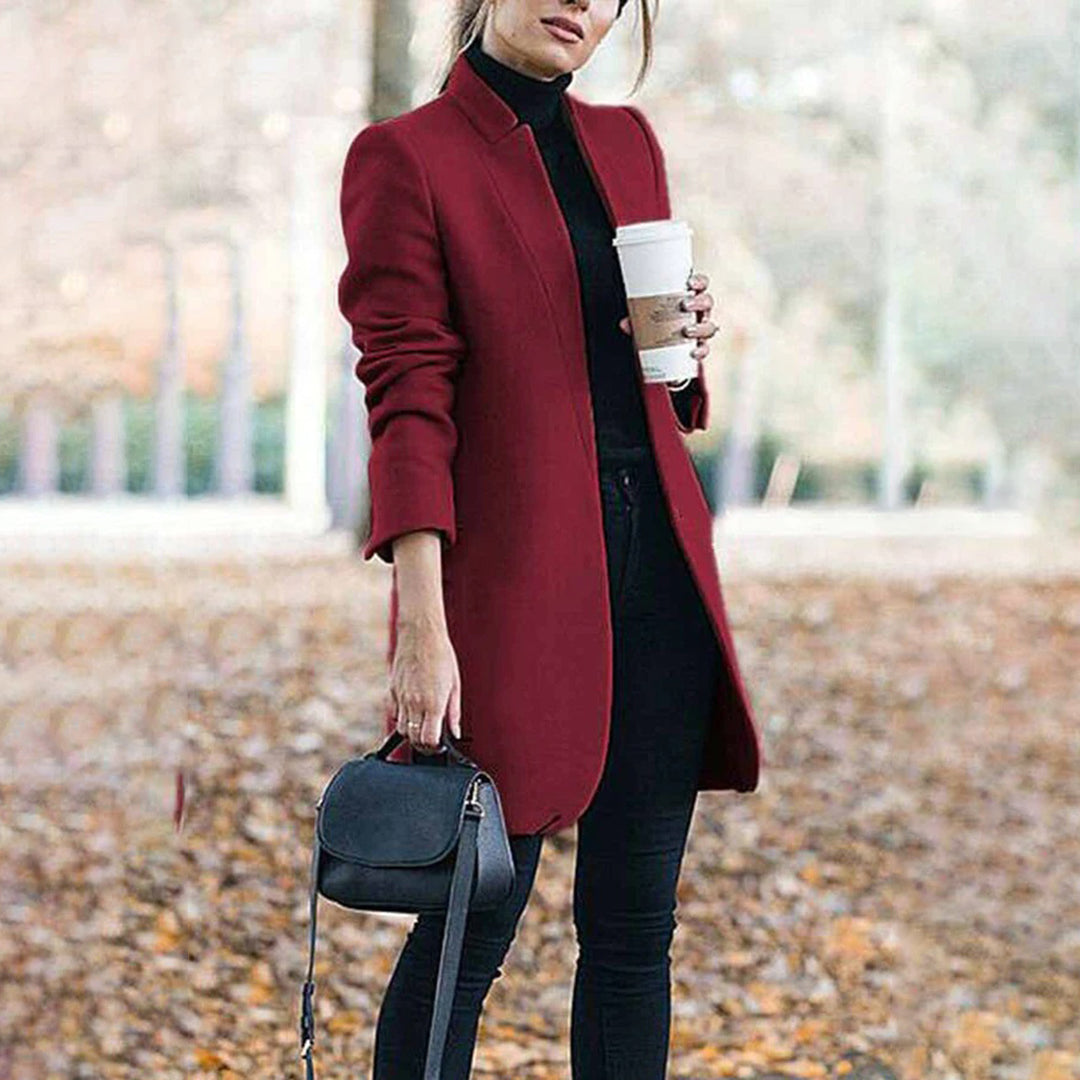 Classic Ladies Wool Overcoat with Collar and Slim Fit