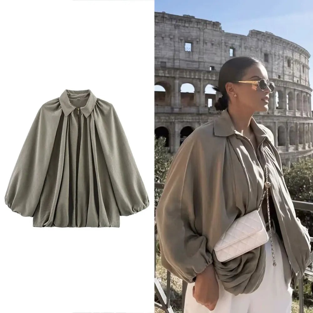 Women's Casual Padded Bomber Jacket with Zip Front