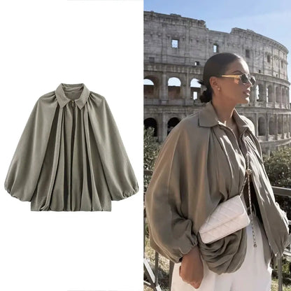 Women's Casual Padded Bomber Jacket with Zip Front