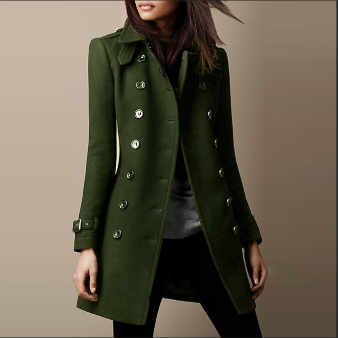 Chic Ladies Mid Length Coat with Classic Collar - OutfitLondon
