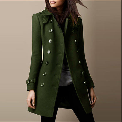 Chic Ladies Mid Length Coat with Classic Collar - OutfitLondon